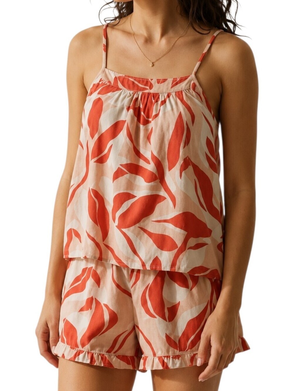 Maree Mare Pajama Set Womens Large Floral Ruffle Cami Shorts
